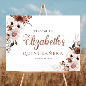 Silk Floral Quinceañera Welcome Sign, Quinceanera Sign, Quinceanera Decorations, 15th Birthday Sign, Baby shower sign, Sweet 16 sign