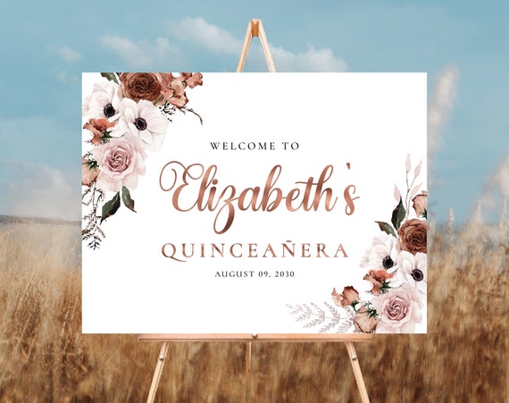 Silk Floral Quinceañera Welcome Sign, Quinceanera Sign, Quinceanera Decorations, 15th Birthday Sign, Baby shower sign, Sweet 16 sign