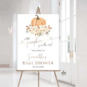 Little Pumpkin Floral Baby Shower Welcome Sign: Rustic Fall Poster (Digital Download)