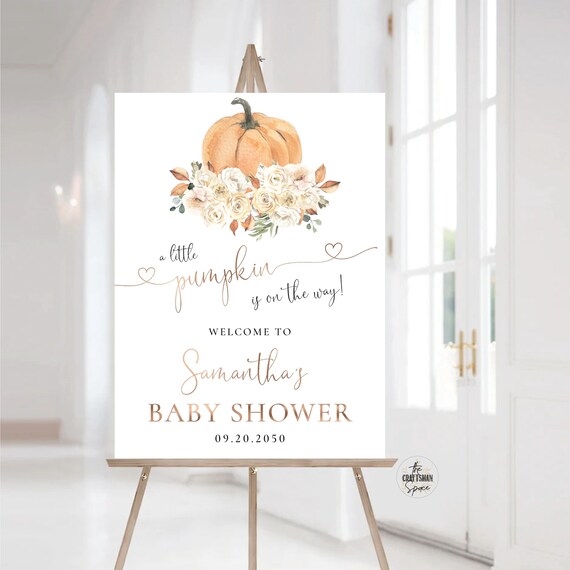 Little Pumpkin Baby Shower Sign, Fall Baby Shower Sign, Rustic Neutral Baby Shower Poster, Pumpkins winter Baby shower decorations, PKS1