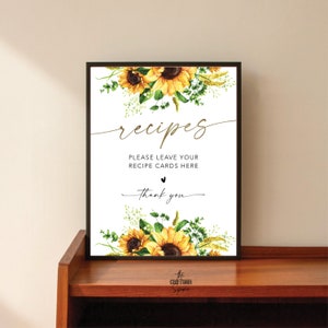 Zonnebloem recept kaart teken, laat uw recept kaarten hier, minimalistische bruids douche, zonnebloem recept aanvraag teken, zonnebloem, SF1