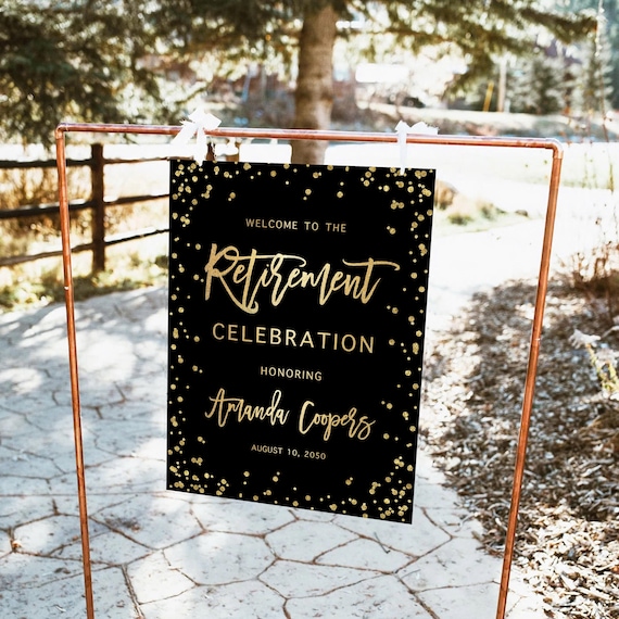 Minimalist Retirement Party Welcome Sign, Black and Gold Farewell sign, Retirement Celebration Party Welcome Sign, Retirement Decorations