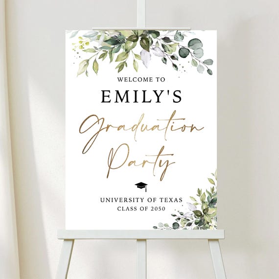 Greenery Graduation Party Welcome Sign, Herbal Grad Party Sign, Botanicals Graduation Decorations, Rustic Graduation Banner, Eucalyptus, HB2