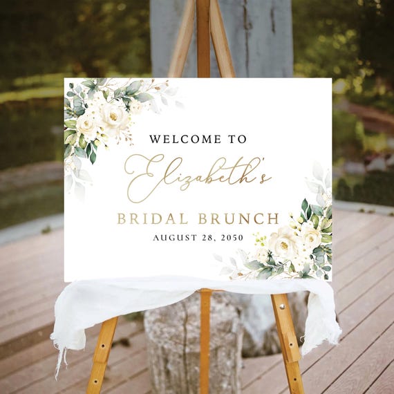 White Roses Bridal Shower Welcome Sign, Cream roses Wedding Shower Decor, Boho Bridal Brunch Poster, Modern Bridal tea Sign, Bohemian, WR3