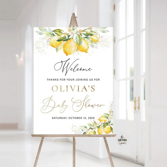 Lemon Baby Shower Welcome Sign, Greenery Citrus Baby Shower Sign, A sweet little one is on the way, Citrus Sign, Baby Shower Decor, LMO