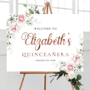 Blush pink Rose Quinceañera Welcome Sign, Quinceanera Sign, Quinceanera Decorations, 15th Birthday Sign, Baby shower sign, Sweet 16 sign, A2