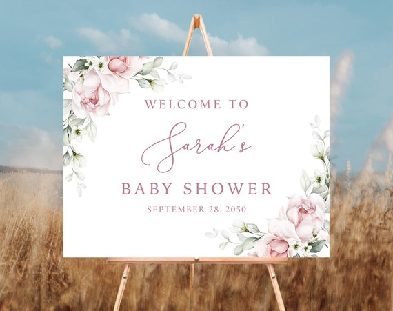 Blush pink roses Baby shower welcome Sign, Baby brunch welcome sign, Baby shower decorations, Custom Design, Welcome Sign, Soft pink, A2