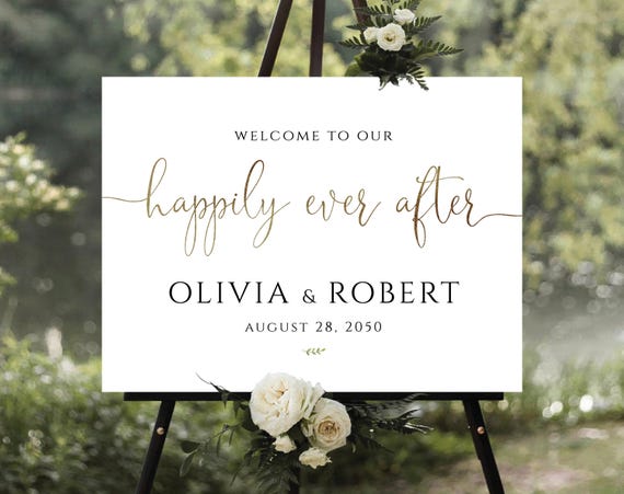 Modern Happily Ever After Sign Wedding Welcome Sign, Minimalist Wedding Decorations, Bridal Shower Sign, Eucalyptus, Rehearsal Dinner Sign