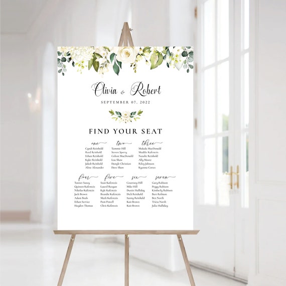 White roses Wedding seating chart, Wedding seating chart alphabetical, Wedding seating chart table, Cream roses Wedding Seating Chart, WR2