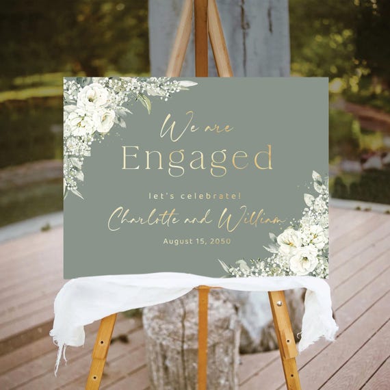 Sage Green Engagement Party Welcome Sign, Botanicals Wedding Rehearsal Decorations, Minimalist We are Engaged Sign, Eucalyptus, Herbal, SG2