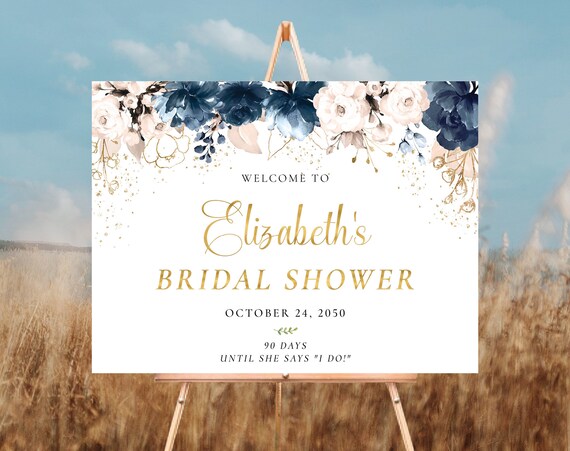 Navy Blue and Dusty Rose Bridal Shower Welcome Sign, Bridal Shower Decoration, Bridal Brunch Welcome Sign, Bridal Tea Sign, Printable, NB2