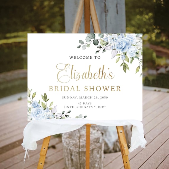 Dusty blue florals Bridal Shower Welcome Sign, Greenery Wedding Shower Decorations, Botanicals Couples Shower Sign, Eucalyptus, Herbal, LB3