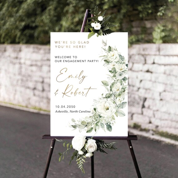 Sage Green Engagement Party Welcome Sign, Botanicals Wedding Rehearsal Decorations, Minimalist We are Engaged Sign, Eucalyptus, Herbal, SG5