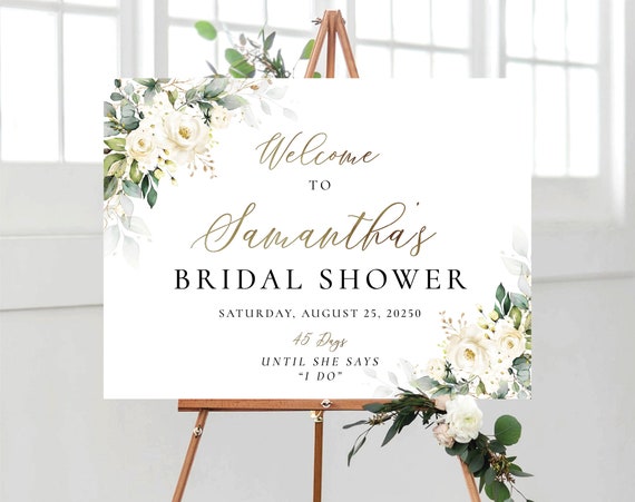 White Roses Bridal Shower Sign, Bridal Shower Decoration, Bridal Brunch Welcome Sign, Custom Design, Winter roses, cream roses, WR3