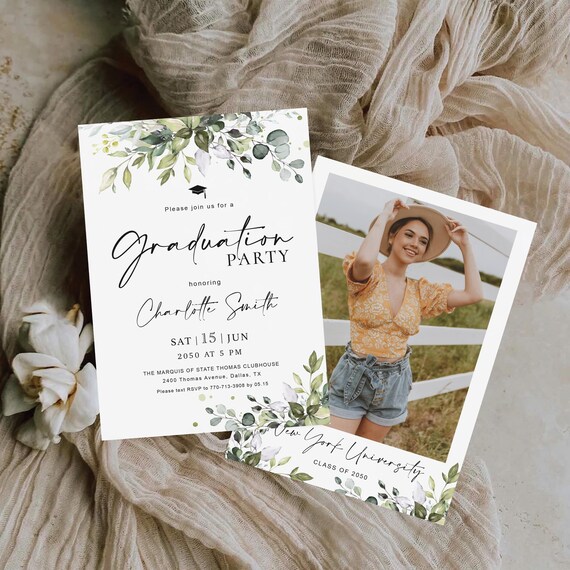 Greenery Graduation Party Invitations, Botanicals Graduation Decor, Rustic Graduate invite, Minimalist Modern Grad Invite, Eucalyptus, HB2