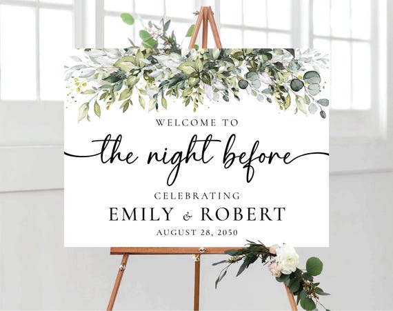 Greenery The night before Sign, Rustic Rehearsal Dinner Sign, Wedding Rehearsal Decoration, Botanicals Wedding Sign, Eucalyptus, Herbal, HB1