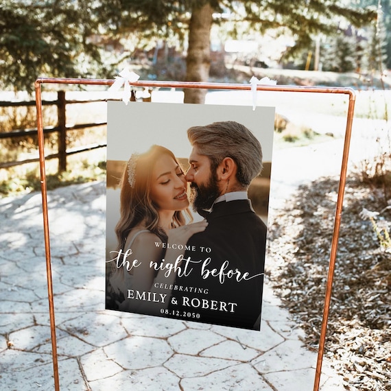 Photo Rehearsal Dinner Welcome Sign, Photo Wedding Sign, Modern Wedding Rehearsal Decor, Minimalist Engagement Sign, The Night Before Sign