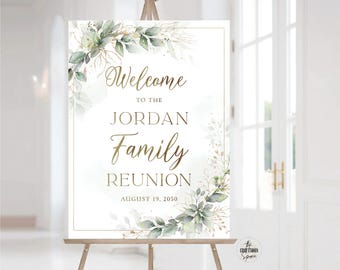 Personalized Greenery Family Reunion Welcome Sign (Digital Printable)