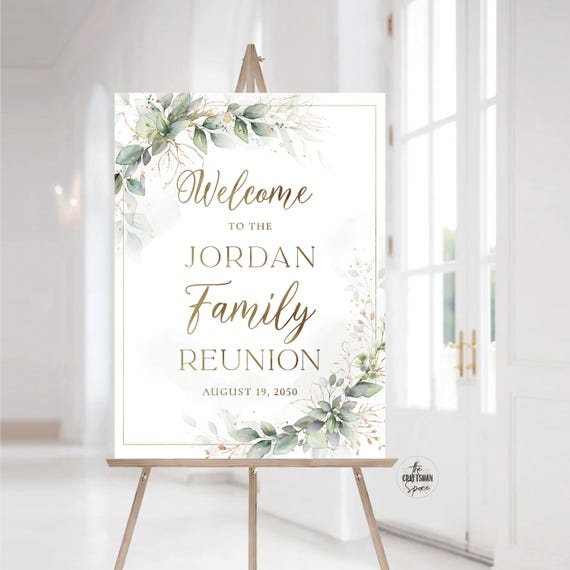 Family Reunion Welcome Sign, Greenery Family Reunion Sign, Personalized Family Reunion, Family Reunion Decorations, Eucalyptus, Herbal, HB3