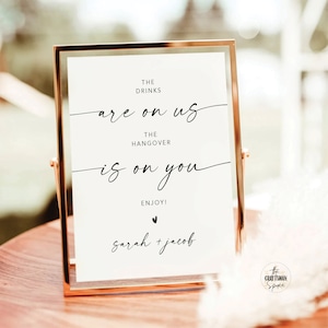 Drinks Are On Us Hangover Is On You Sign, Minimalist Wedding Bar Sign, Reception Bar Sign, Modern Wedding Drink Signature, Open Bar Sign