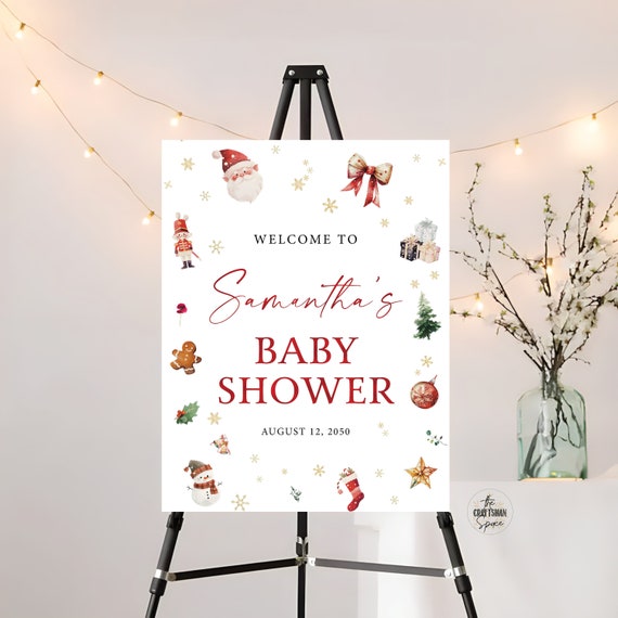 Christmas Baby Shower Welcome Sign, Santa Baby Shower Welcome Sign, Baby Shower Decorations, Winter Baby Shower Welcome Sign
