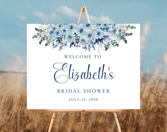 Blue boho Bridal Shower Sign, Bridal Shower Printable, Wedding Shower Decoration, Bridal Brunch Sign, Custom Design, Wedding Welcome Sign