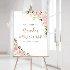 Ethereal Blush Pink Baby Shower welcome Sign, Baby shower sign, Blush pink floral, Baby shower decor, Custom Design, Welcome Sign, EB1