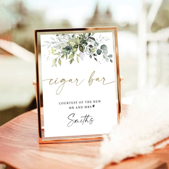 Greenery Cigar Bar Sign For Wedding, Bachelor Party Sign, Baby Shower Sign, Bridal Shower Sign, Wedding Decoration, Eucalyptus, Herbal, HB2