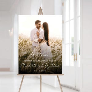 Letrero de bienvenida para fiesta de compromiso con foto, letrero minimalista para compromiso de boda, letrero de compromiso, letrero de boda con foto moderna, decoración de compromiso