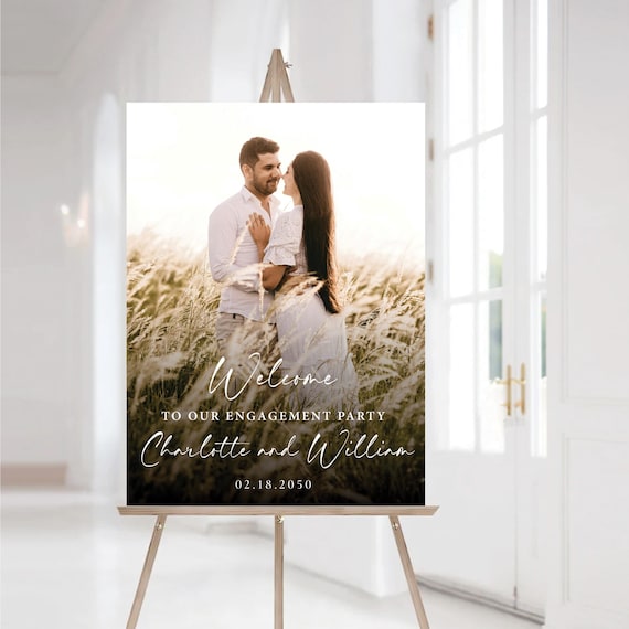 Photo Engagement Party Welcome Sign, Minimalist Wedding Engagement Sign, We are engaged Sign, Modern Photo Wedding Sign, Engagement Decor