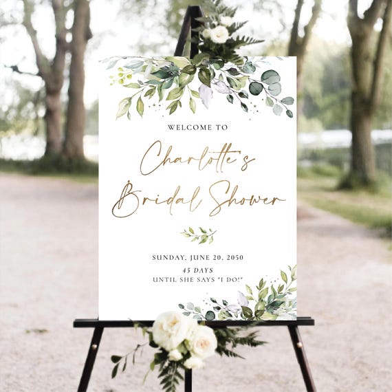PRINTED OR DIGITAL Greenery Bridal Shower Welcome Sign, Foam Board, Poster, Eucalyptus, Elegant Wedding Shower Decorations, Herbal, HB2