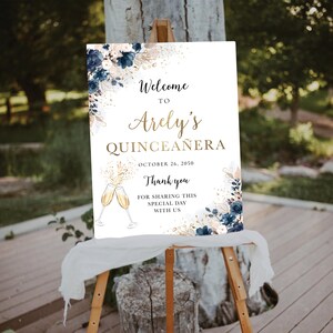 Navy blue dusty rose Quinceañera Welcome Sign, Quinceanera Decor, Sweet 15 Birthday Sign, Quince Anos, Sweet 16 sign, Mis Quince Anos, NB2