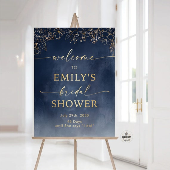 Navy Blue and Gold Bridal Shower Welcome Sign, Bridal Shower Decoration, Bridal Brunch Sign, Bridal Tea Sign, Ombre Watercolor Ultimate, NB2