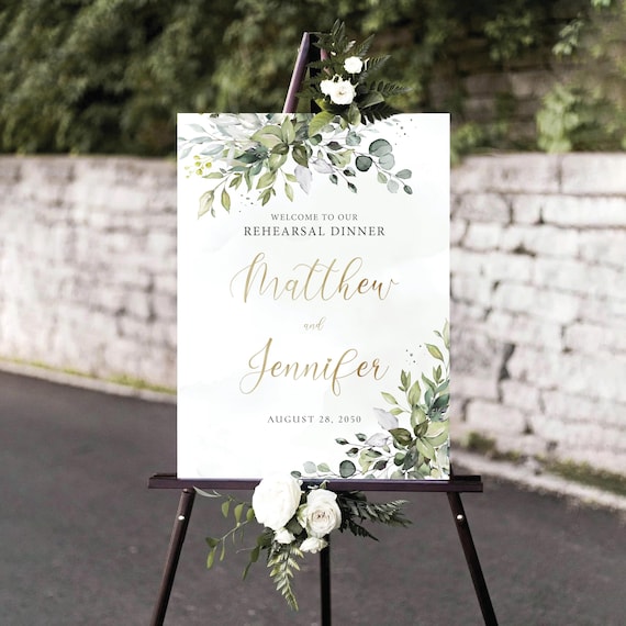 Greenery Rehearsal Dinner Welcome SIgn, Photo Wedding Sign, Botanicals Wedding Rehearsal Dinner Sign, Wedding Decorations, Eucalyptus, HB2