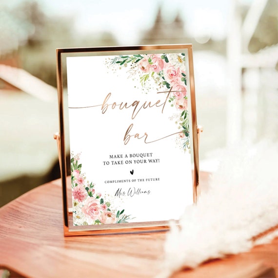Ethereal Blush Bouquet Bar Sign, Minimalist Bridal Shower Sign, Floral Baby Shower Sign, Flower Bouquet Bar Sign, Wedding Bar Sign, EB1