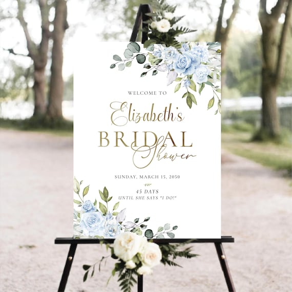Light blue flowers Bridal Shower Welcome Sign, Greenery Wedding Shower Decorations, Botanicals Couples Shower Sign, Eucalyptus, Herbal, LB3
