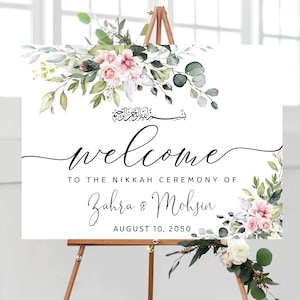 Blush greenery Nikkah Wedding Welcome sign, Nikkah sign, Nikkah Ceremony Decorations, Islamic marriage ceremony, Nikkah Ceremony Decor, BG1