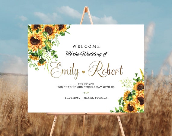Sunflowers Wedding Ceremony Welcome Sign, Wedding Decorations, Bohemian, Sunflower Wedding Reception, Wedding Poster, Rustic Sunflowers, SF1