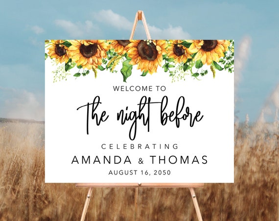 Sunflower the night before sign, Welcome to the Night Before Sign, Rehearsal Dinner Sign, Sunflower Rehearsal Dinner Welcome Sign, SF1
