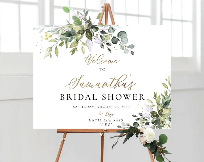 Bridal Shower Sign, Greenery Bridal Shower Sign, Custom Design, Bridal Shower Decorations, Bridal Brunch Sign, Bridal Tea Sign, Poster, HB2 image 6