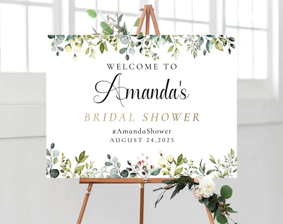Bridal Shower Sign, Greenery Bridal Shower Sign, Custom Design, Bridal Shower Decorations, Bridal Brunch Sign, Bridal Tea Sign, Poster, HB4
