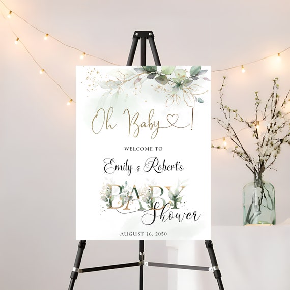 Greenery Baby Shower welcome Sign, Baby shower welcome sign, Greenery Gold, Baby shower decorations, Greenery, Custom Design, Welcome Sign