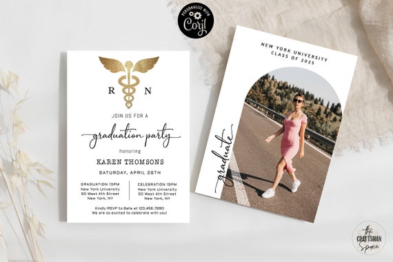 Nurse Graduation Party with Arch Photo Invitation, Photo Graduation Announcement, Minimalist Grad Announcement, Modern Grad Party Invite