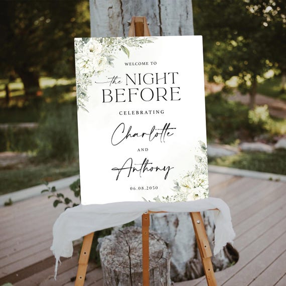 Sage Green The night before Welcome Sign, Botanicals Wedding Rehearsal Dinner Decor, Modern Photo Wedding Poster, Eucalyptus, Herbal, SG2