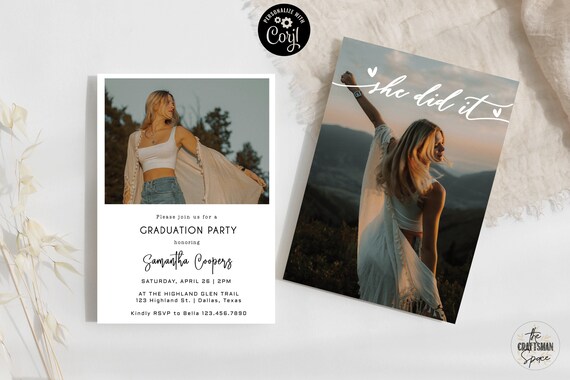 Graduation Party with Photo Invitation, Photo Graduation Announcement, Minimalist Graduation Announcement, Modern Graduation Party Invite