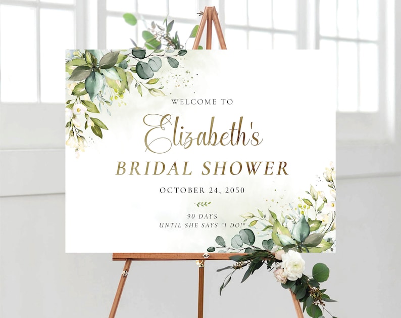 Bridal Shower Sign, Greenery Bridal Shower Sign, Custom Design, Bridal Shower Decorations, Bridal Brunch Sign, Bridal Tea Sign, Poster, HB2 image 9