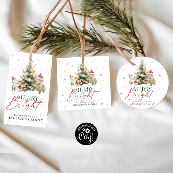 Merry Christmas Tag, Christmas Trees Tag, Holiday Gift Tag Template, Christmas Favor Tag, Circle tag, Square Tag, Personalized Tags