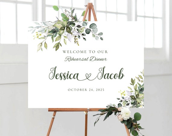 Wedding Rehearsal Dinner, Greenery Wedding Sign, Rehearsal Dinner Sign, The night before, Wedding Decorations, Eucalyptus, Poster