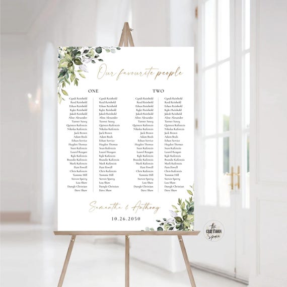 Wedding Banquet Tables Plan, Greenery Wedding Seating Chart Long Tables, Seating Plan Poster, Seating Chart Sign, Wedding seating chart, HB2