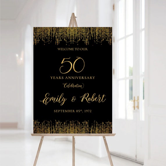 Black Gold Anniversary sign, 50th anniversary sign, Anniversary Sign Printable, 50th Anniversary decoration, 50th anniversary poster, Gold